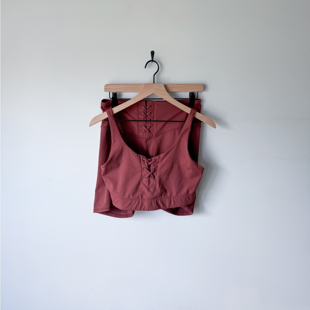 Women's Lace-Up Burgundy Workout Set